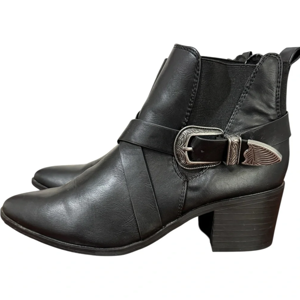 London Rag Womens Harlie Black Western Buckle Pointed Ankle Heeled Boots Boho 8 - Picture 6 of 13
